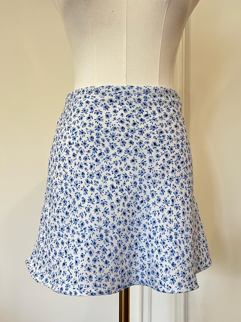 Blue White Ditsy Floral Mini Skirt Coquette Coastal Cottagecore Blueberry A Line